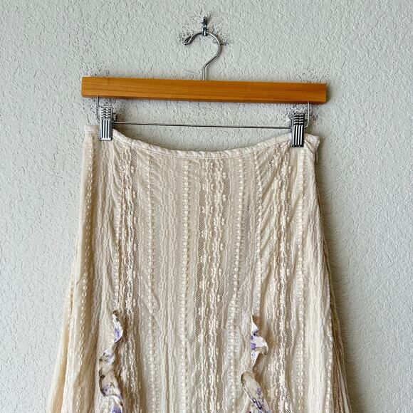 FREE PEOPLE Now & Then Maxi Skirt Cream Floral Lace Ruffled Cottagecore - Picture 6 of 15